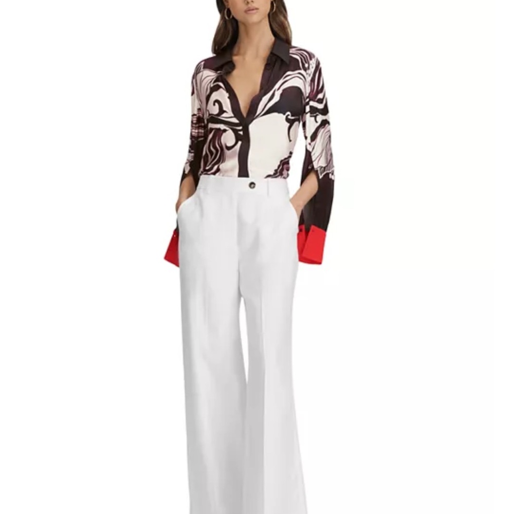 Reiss Women’s Size 6 Karl Orchid Printed button down shirt brown red - Picture 2 of 16